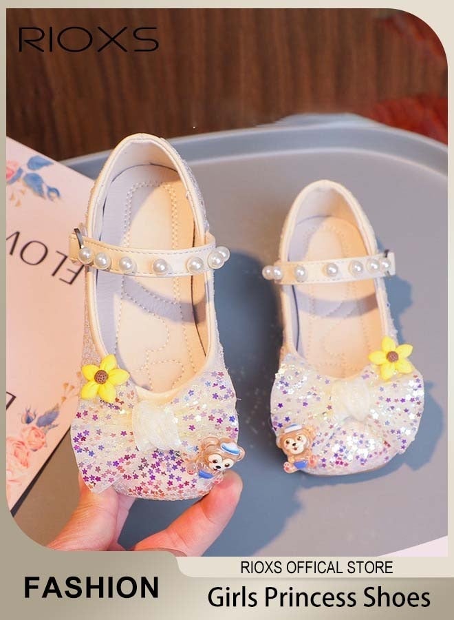 RIOXS Girls Princess Shoes Mary Jane Dance Flats Low Heel Soft Sole Shoes With Bowknot - Image 2